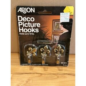 Vintage Arjon Deco Picture Hooks Set of 3 Fleur De Lis New Old Stock